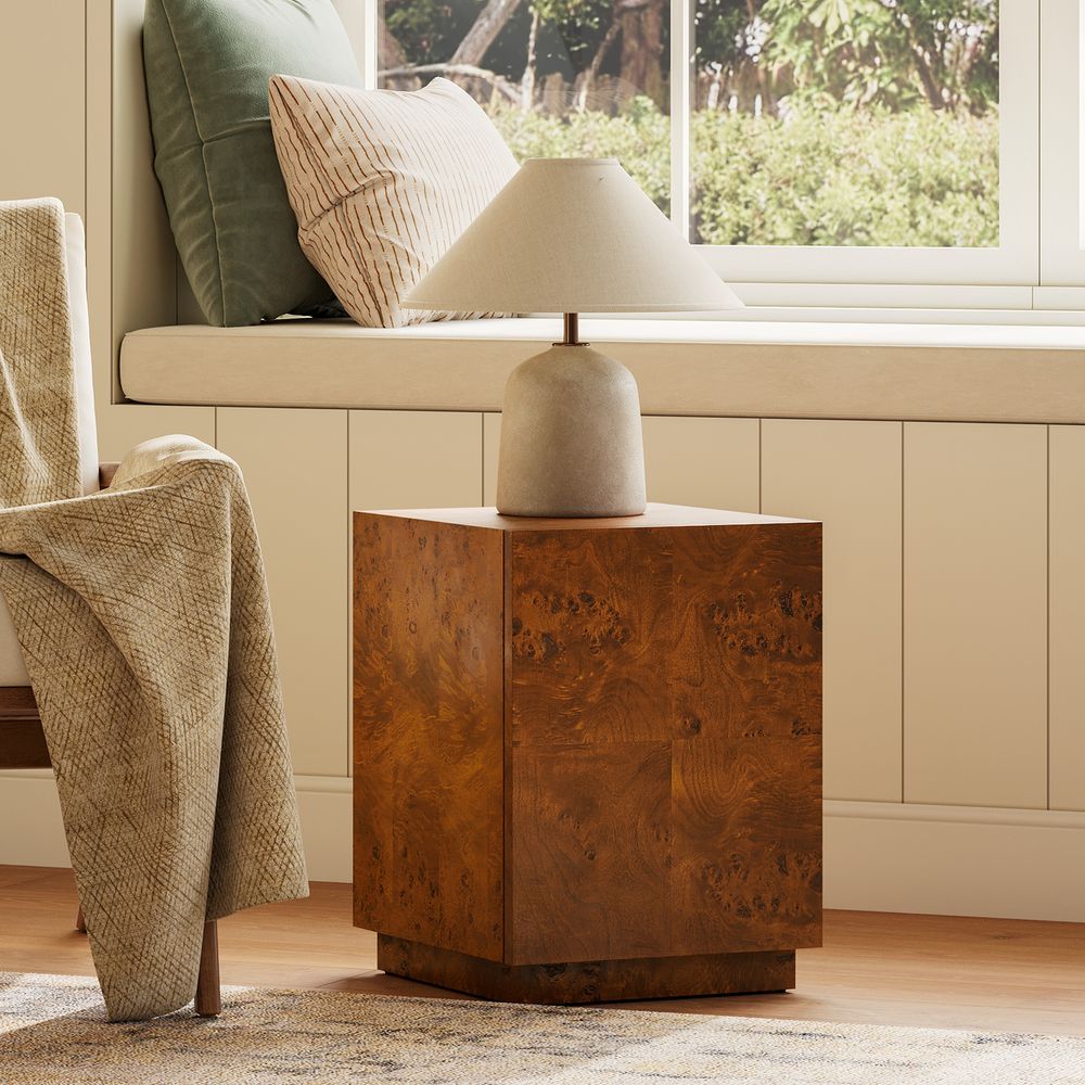 Hernest Bodil 14" Burl Side Table with Hidden Storage Warm Brown