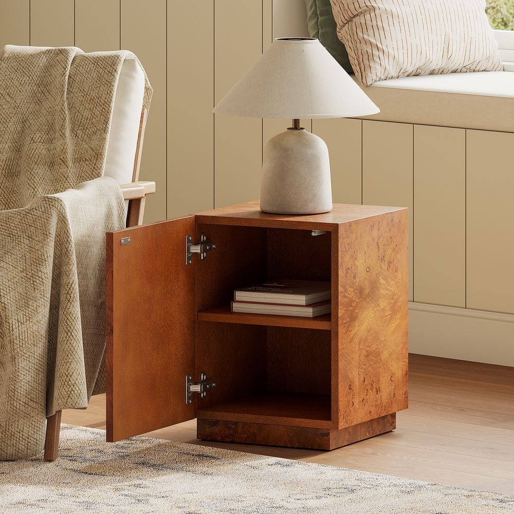 Hernest Bodil 14" Burl Side Table with Hidden Storage Warm Brown