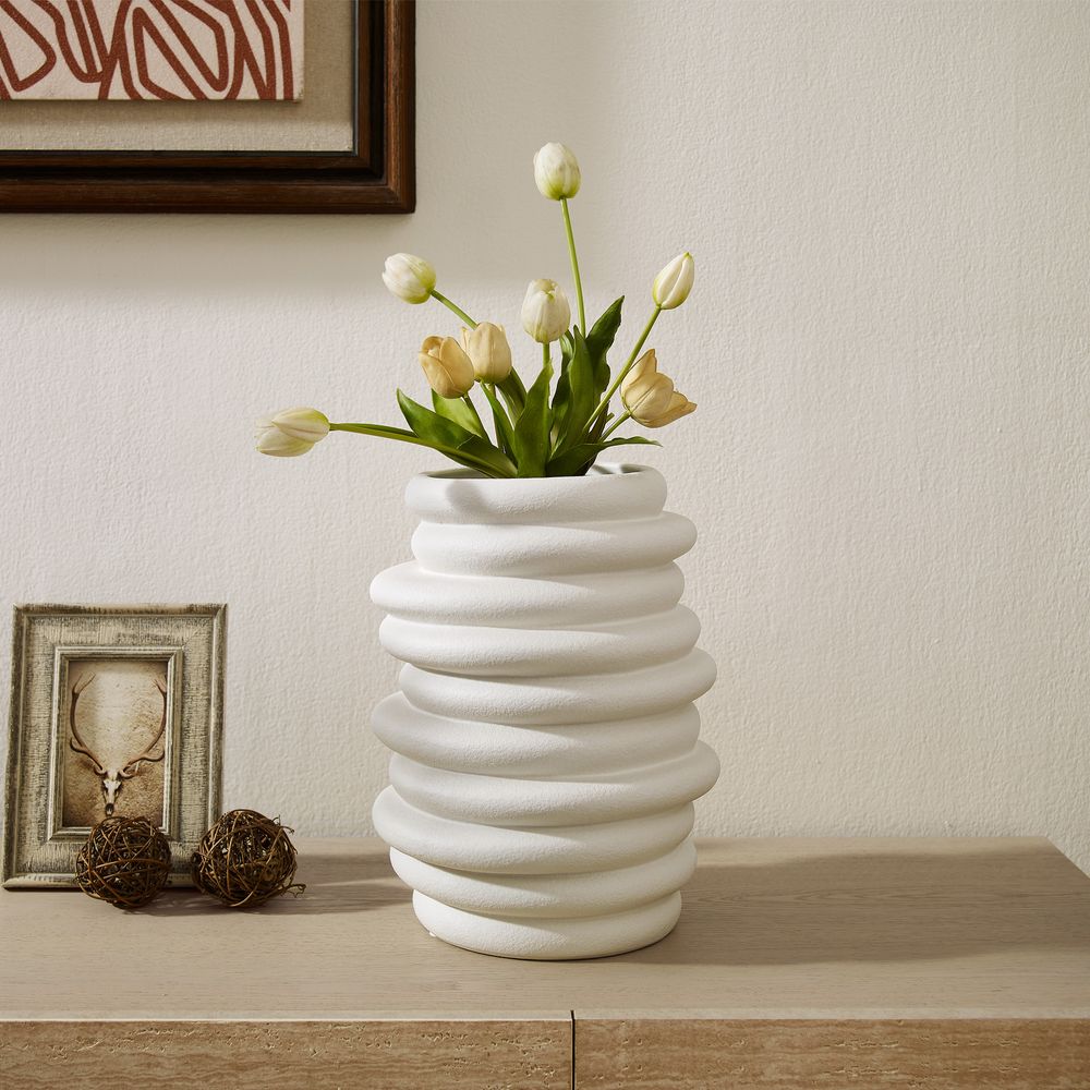 Hernest Bris Ceramic Vase 13.7"H Warm White