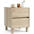 Costway Modern Wooden End Table with 2 Drawers Natural