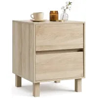 Costway Modern Wooden End Table with 2 Drawers Natural