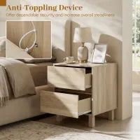 Costway Modern Wooden End Table with 2 Drawers Natural