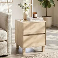 Costway Modern Wooden End Table with 2 Drawers Natural