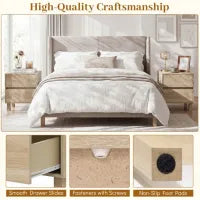 Costway Modern Wooden End Table with 2 Drawers Natural