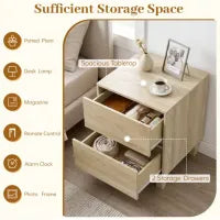 Costway Modern Wooden End Table with 2 Drawers Natural