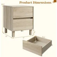 Costway Modern Wooden End Table with 2 Drawers Natural