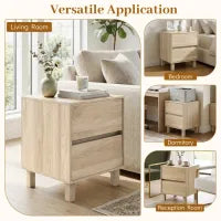 Costway Modern Wooden End Table with 2 Drawers Natural