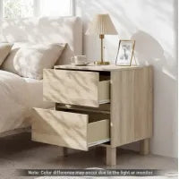 Costway Modern Wooden End Table with 2 Drawers Natural